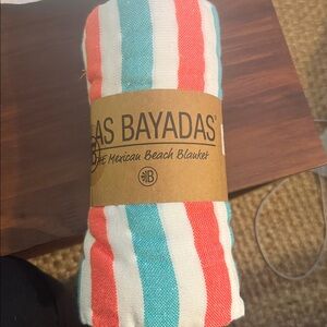 Baja Bayadas Mexican Beach Blanket - Coral, Aqua & White Stripe